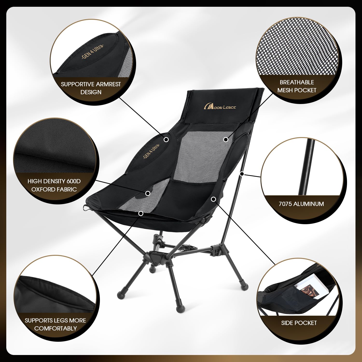 MOON LENCE chair in outdoor setting — versatile use from camping to festivals.
