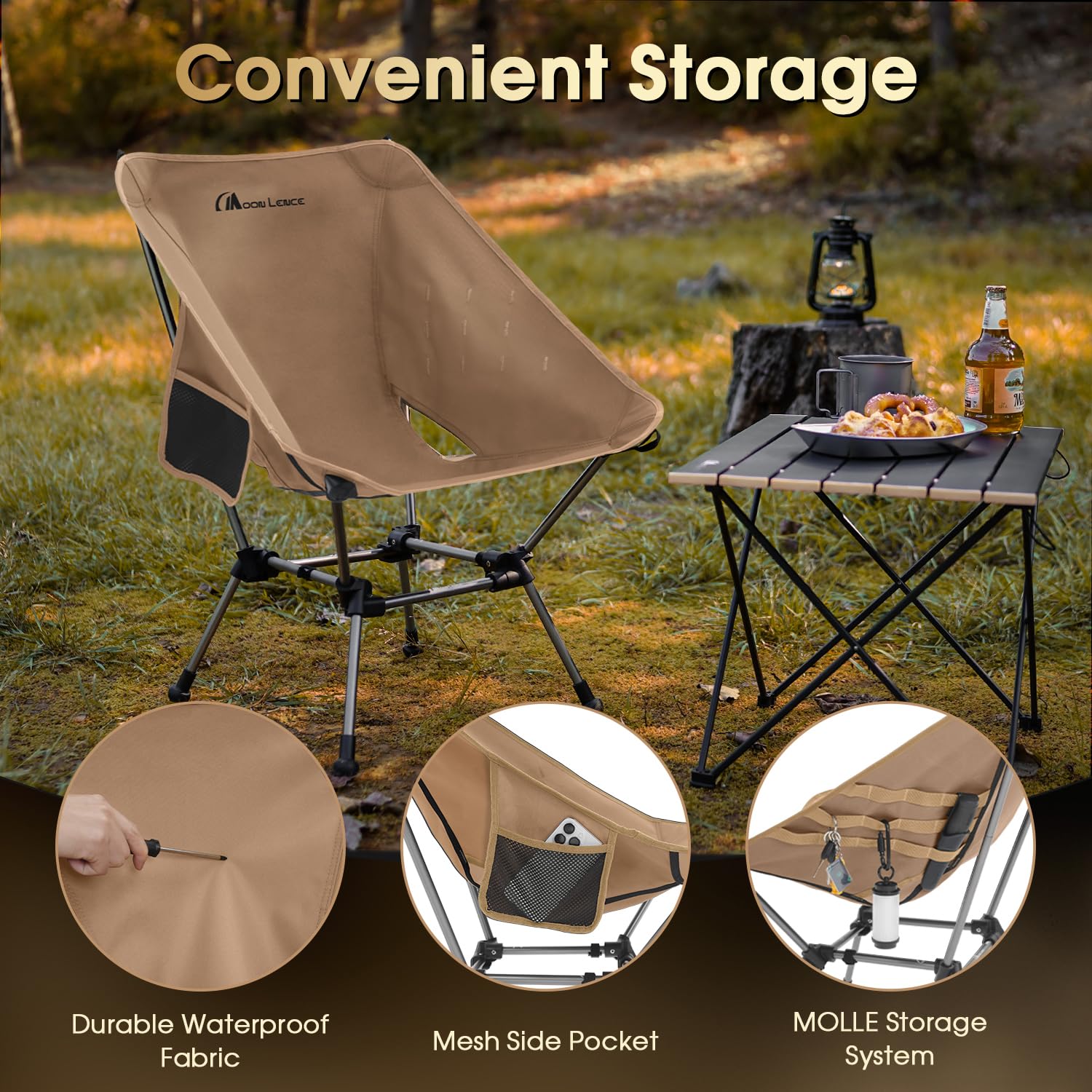 MOON LENCE chair at 2.7 lbs, easy to carry on adventures.