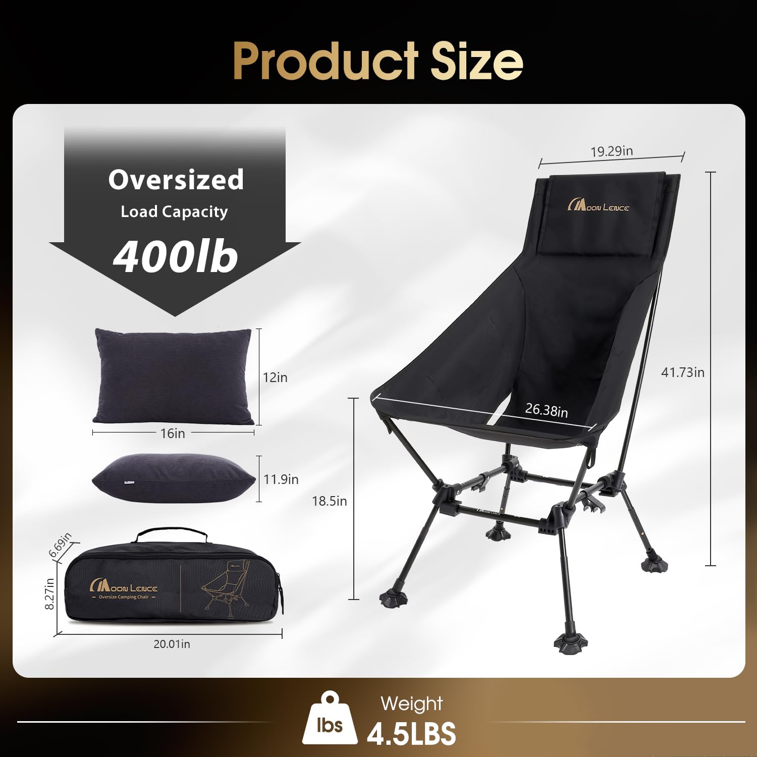 Moon Lence oversized camping chair backrest supports posture during extended outdoor sessions.