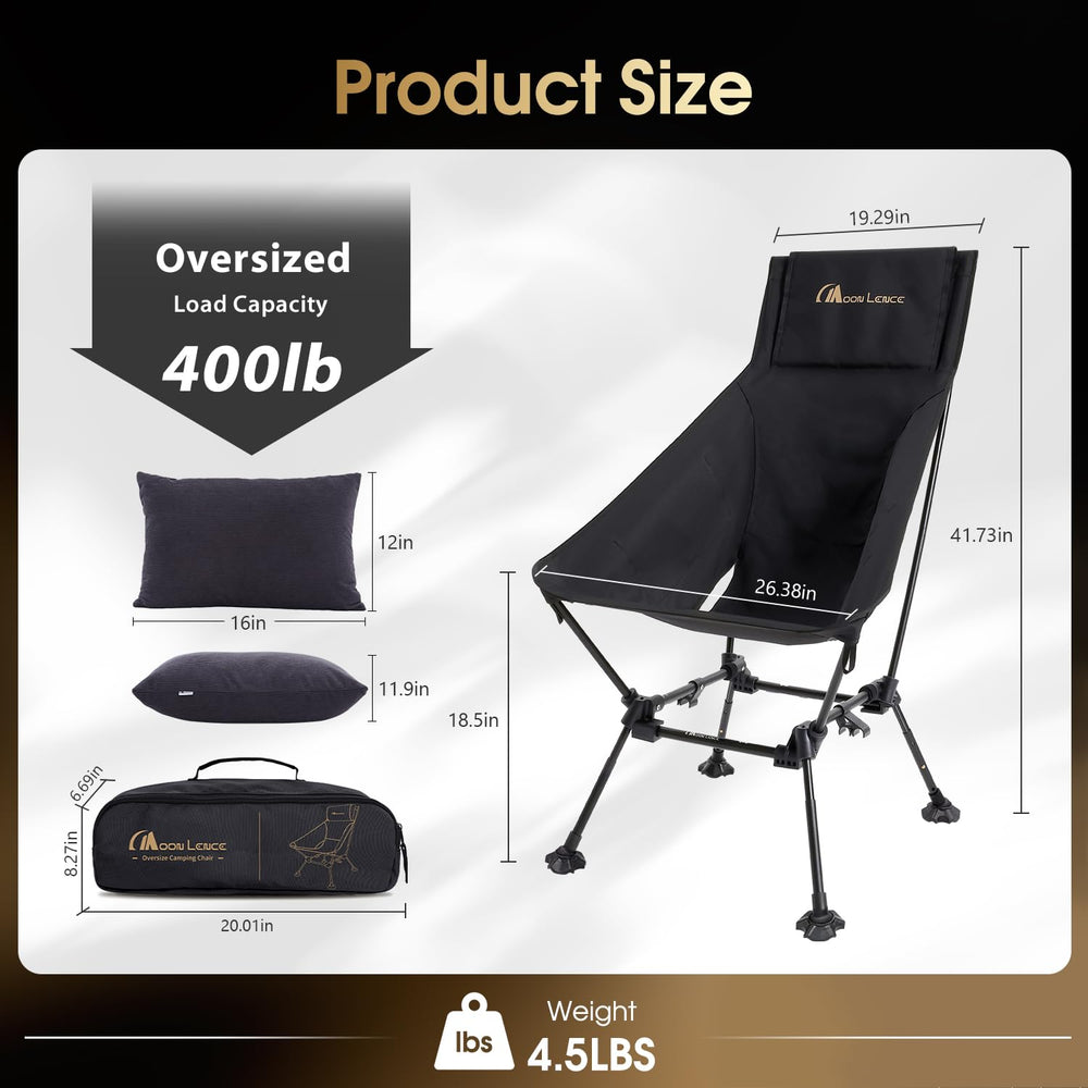 Moon Lence oversized camping chair backrest supports posture during extended outdoor sessions.