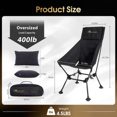 Moon Lence oversized camping chair backrest supports posture during extended outdoor sessions.