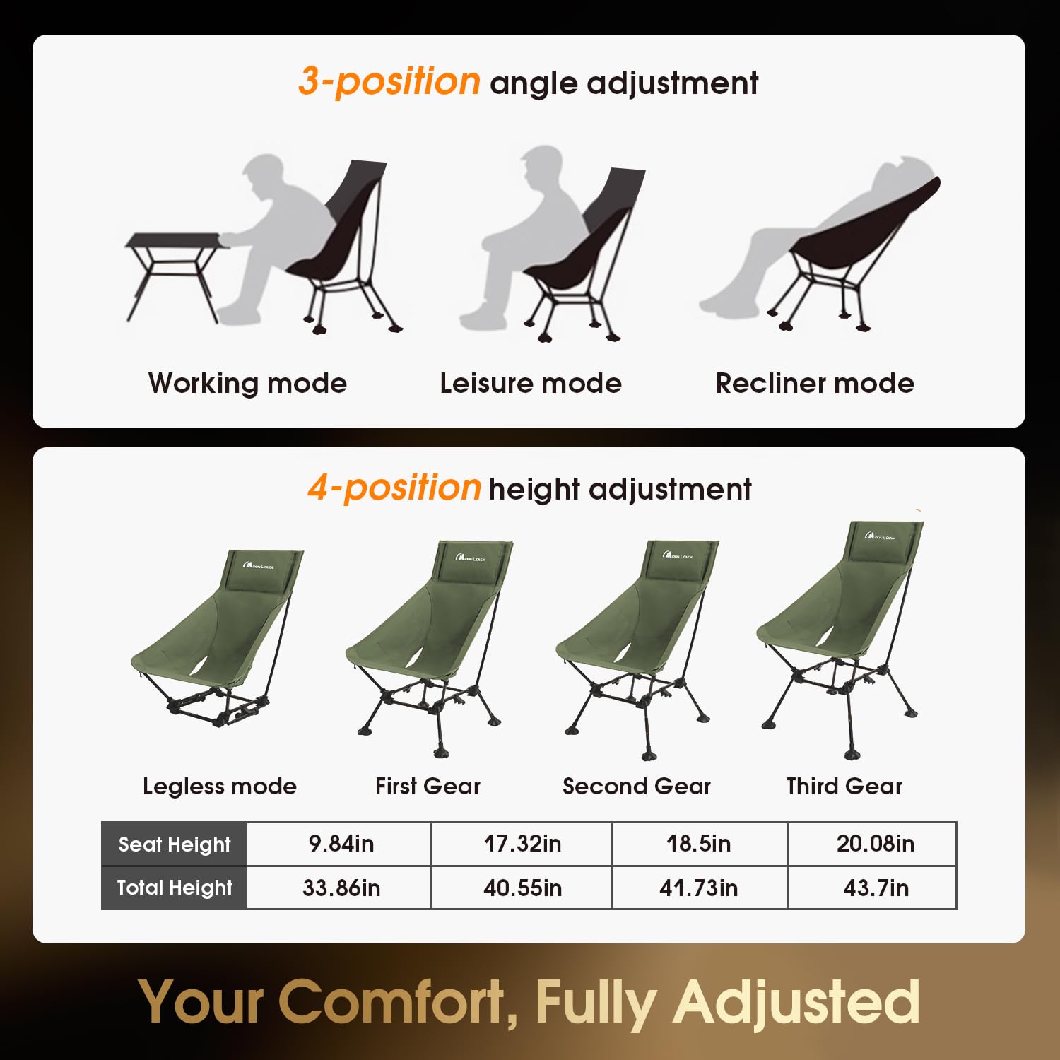 MOON LENCE oversized chair at camp with wide seat and back support