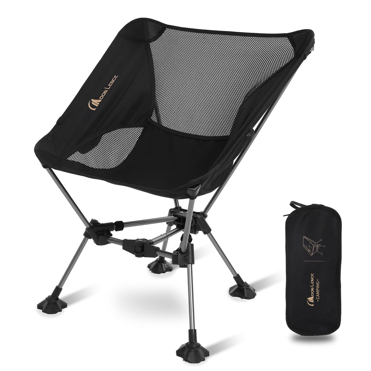 Moon Lence portable camping chair front view with roomy seat for comfort.