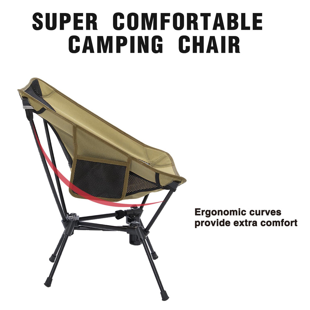 Moon Lence portable camping chair fits inside a compact carry bag.