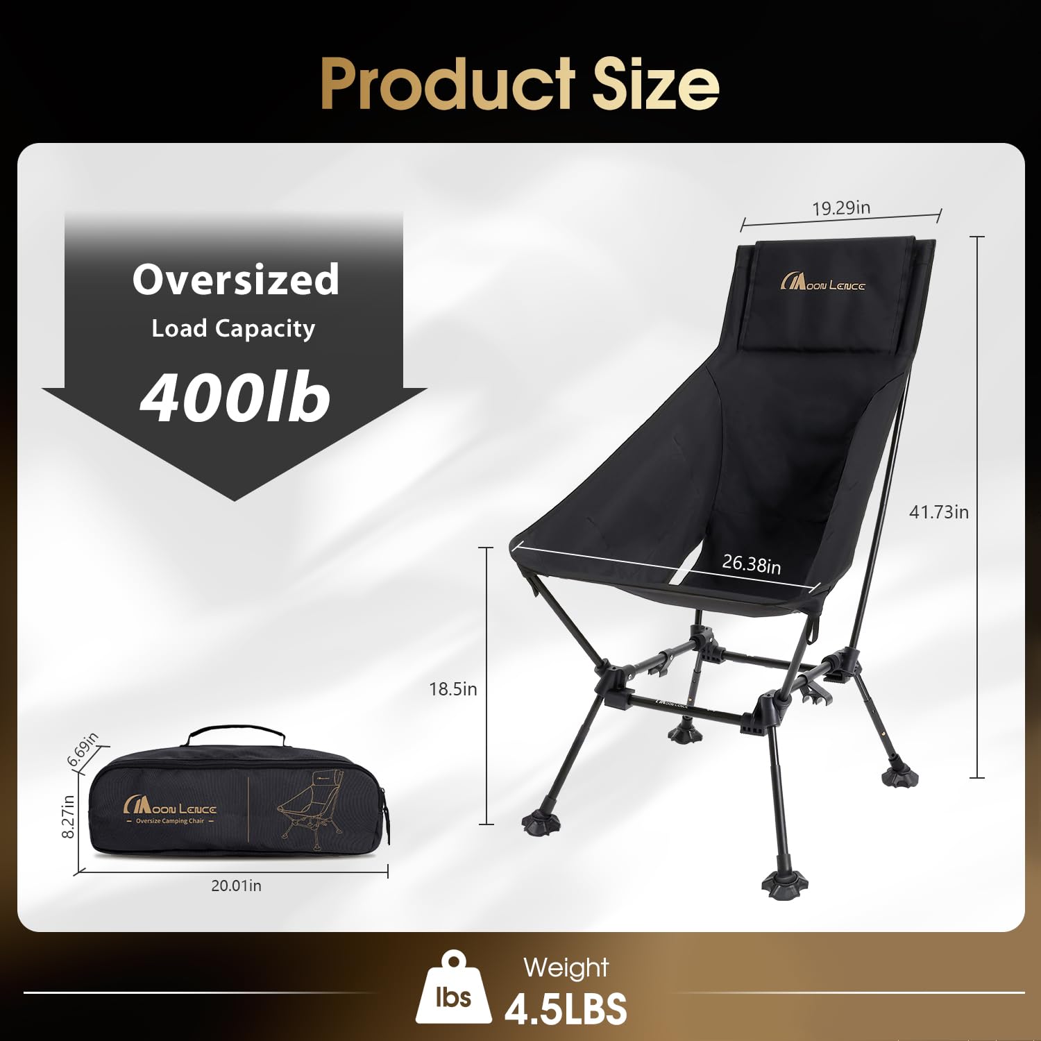MOON LENCE strong aluminum frame supports up to 400 lbs for durability