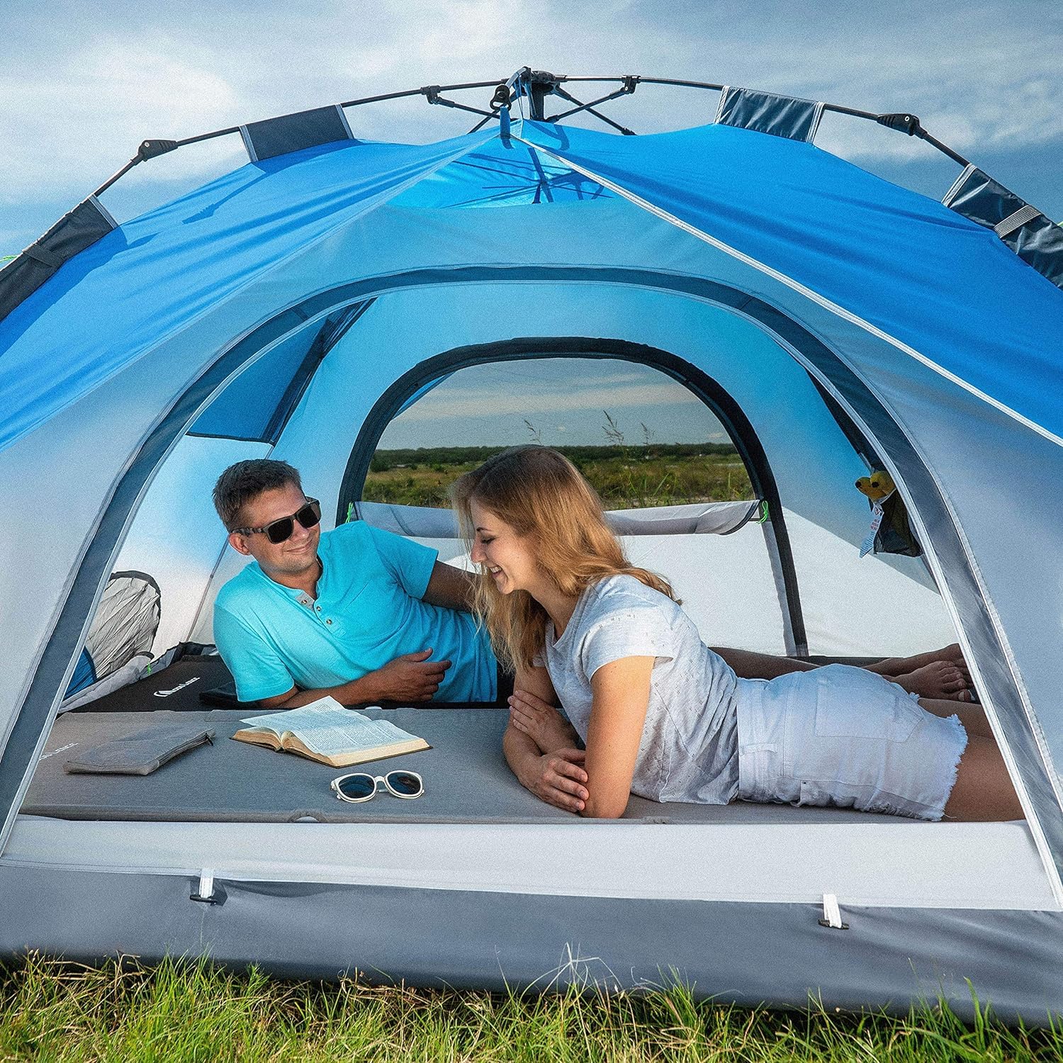 MOON LENCE interior partition creates private sleeping space when needed.