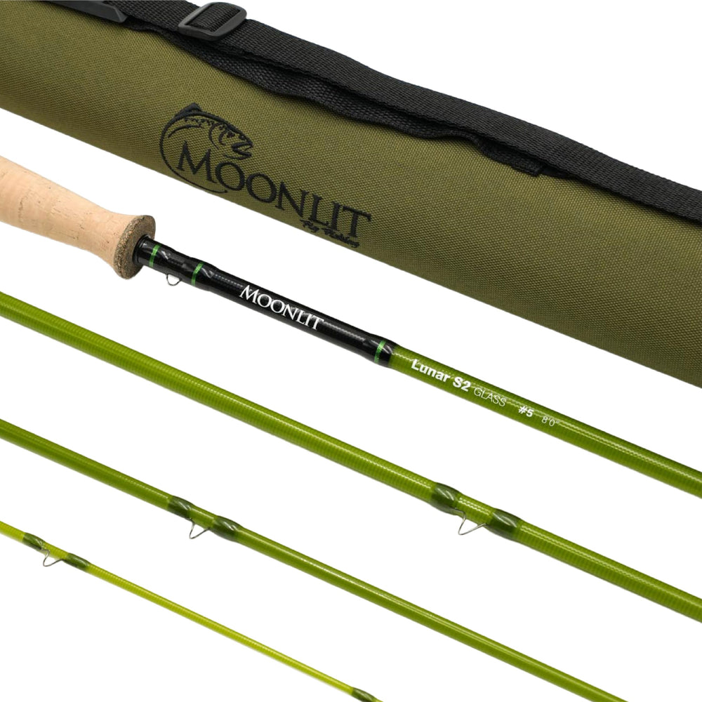 Moonlit 5wt olive rod with travel case ready for river trips.