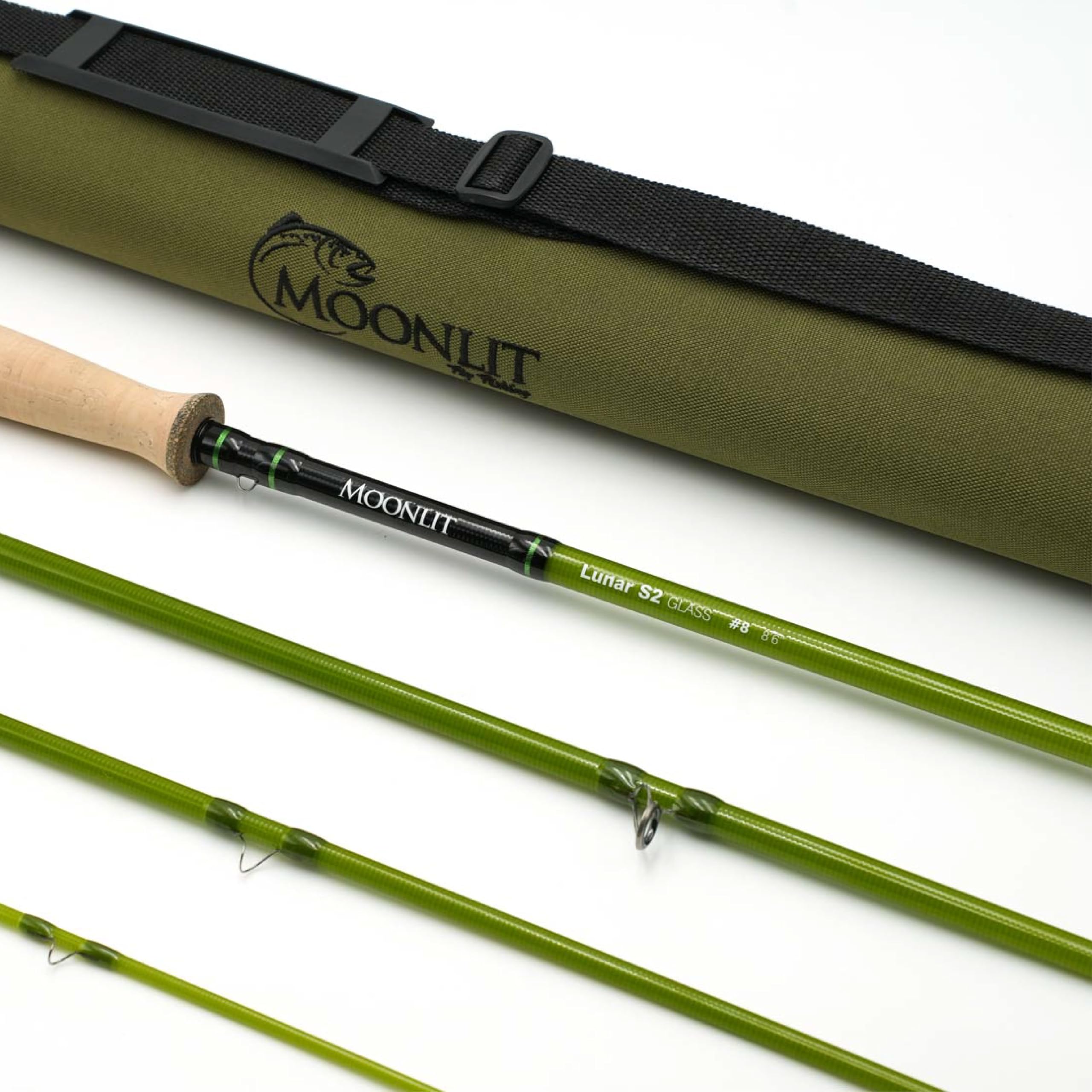 Moonlit Fly Fishing 8wt Lunar S2-Glass rod reel seat area closeup for comfortable grip.