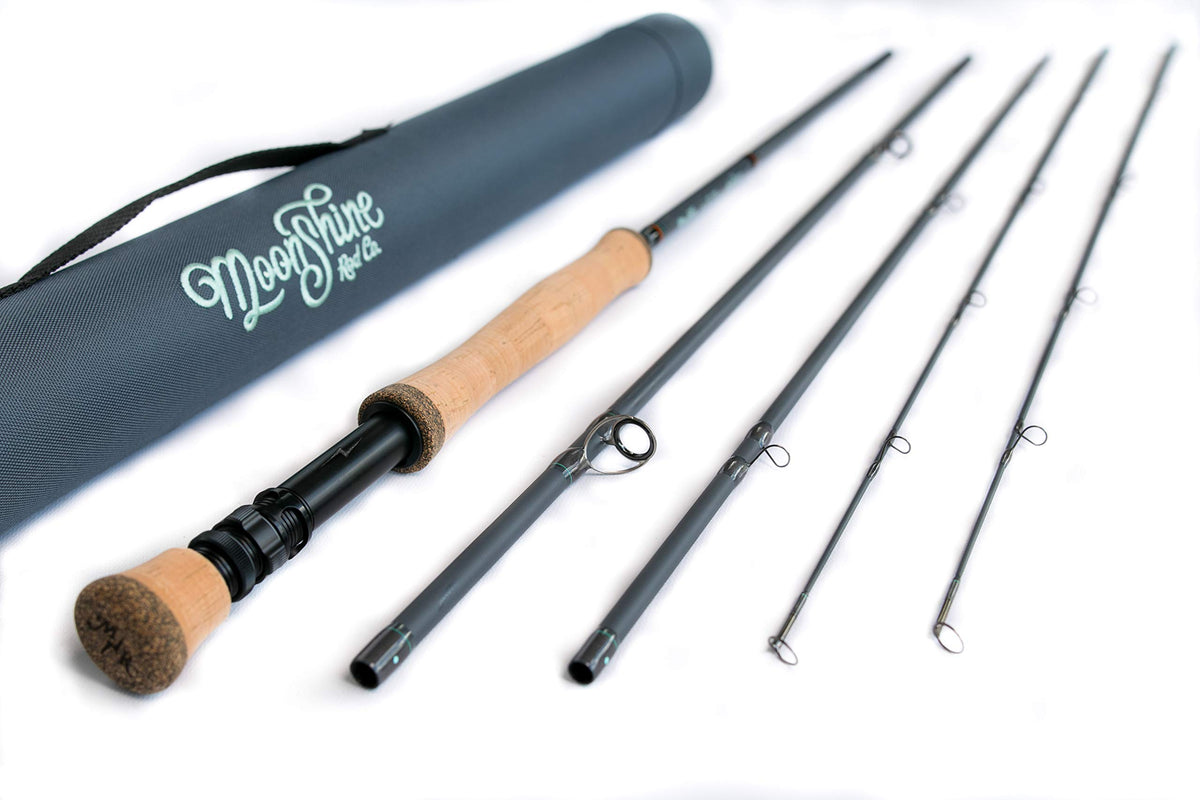 Moonshine Outcast II 11wt rod assembly highlighting precision construction for saltwater casting.
