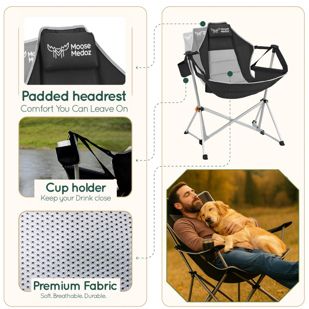 Moose Medoz hammock chair breathable mesh keeps you cool in warm weather.