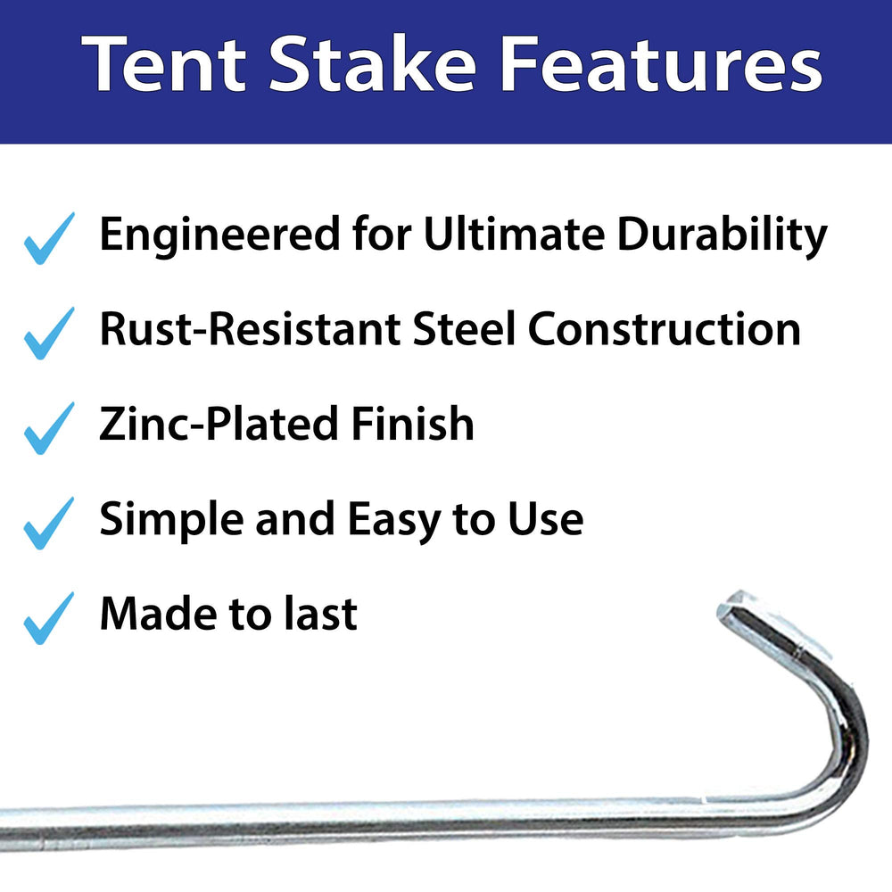 Moose Supply steel stakes easily penetrate varied soils for tents or banners.