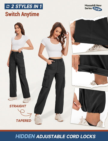 Moosehill cargo hiking pants high-waist style providing secure fit for active wear.