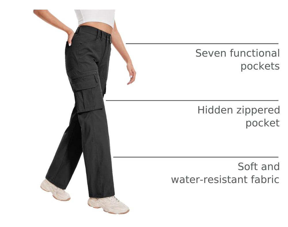 Moosehill cargo hiking pants women adjustable-cord close-up demonstrating 2-in-1 style options.