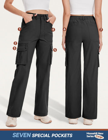 Moosehill cargo hiking pants women pocket close-up highlighting seven pockets for essentials.