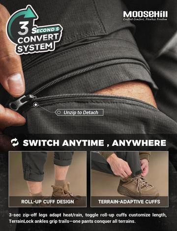 Moosehill hiking pants featuring five pockets for secure keys and phone storage.