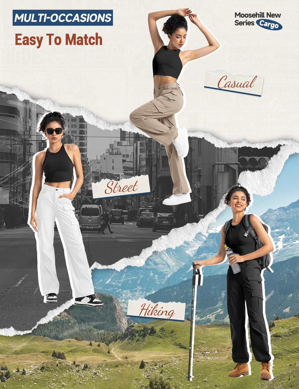 Moosehill hiking pants with articulated knee for easy movement in white