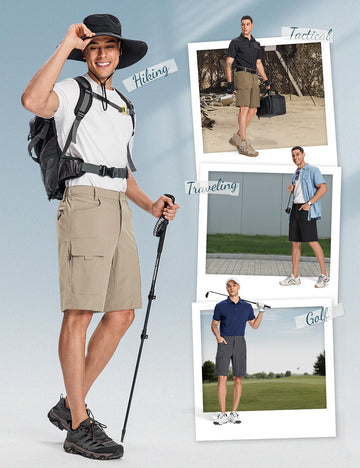 Moosehill camel shorts, ideal for hiking and fishing trips outdoors.