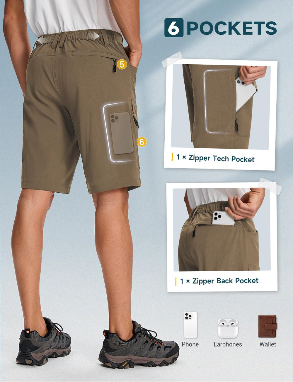 Moosehill men's cargo shorts 4-way stretch in action for comfortable movement