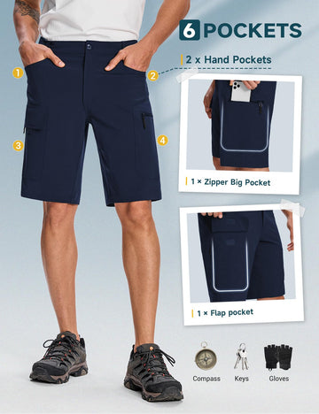 Moosehill mens cargo shorts fabric closeup showing 4-way stretch for mobility.