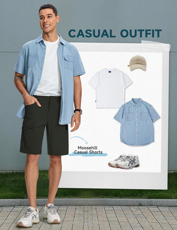 Moosehill men's cargo shorts army green colorway showcasing sturdy stitching and practicality.