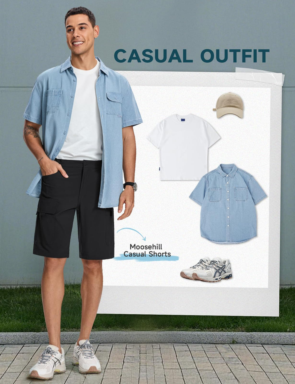 Moosehill black cargo shorts detail highlighting everyday wear and versatility