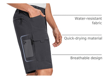 Moosehill mens cargo shorts right-thigh zip pocket keeps phone safe
