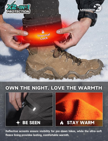 Moosehill fleece-lined cargo pants fabric close-up demonstrates water-repellent protection in light rain
