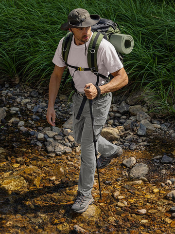 Moosehill hiking cargo pants right zip pocket enables quick phone access.