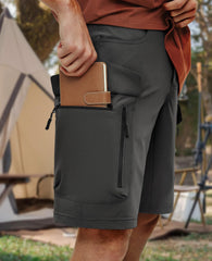Moosehill cargo shorts side zip pocket detail for secure items during activities.