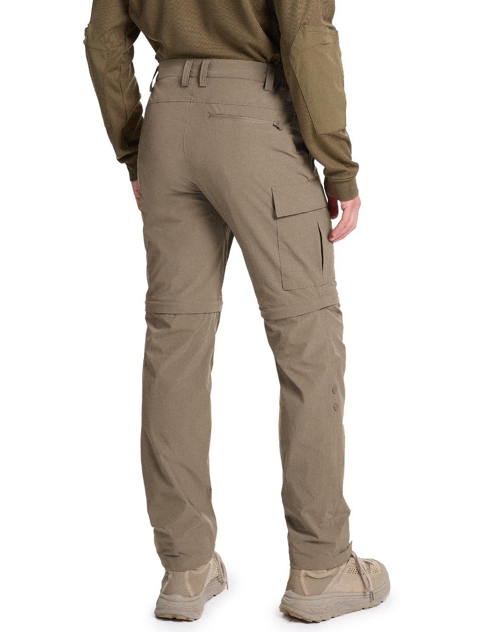 Moosehill men's hiking pants sand elastic-waistband view focuses on secure, adjustable fit.