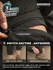 Moosehill mens hiking pants with zip-off conversion for weather changes