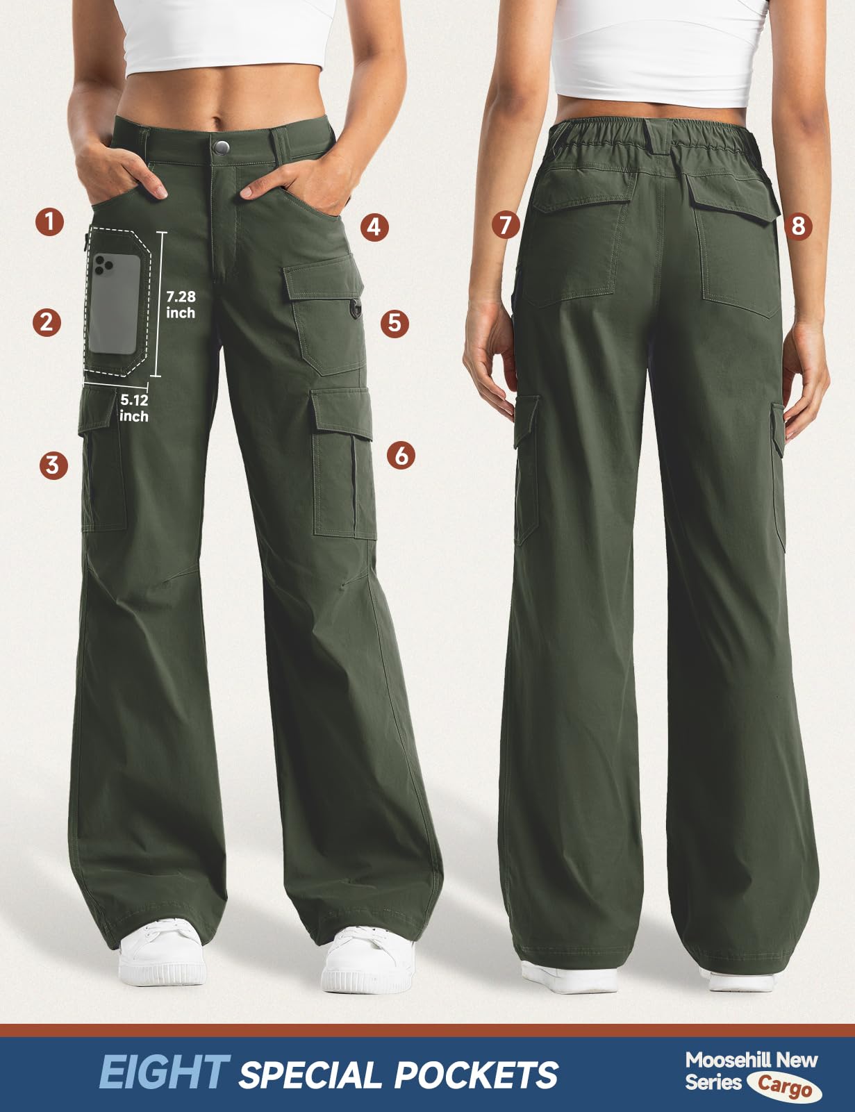 Moosehill cargo pants eight-pocket layout with D-ring for quick-access essentials.
