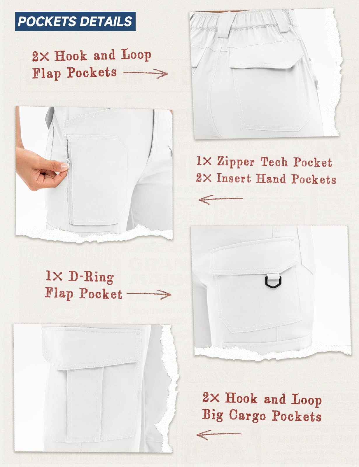 Moosehill women's cargo hiking pants elastic waistband and belt loops for a comfortable fit.