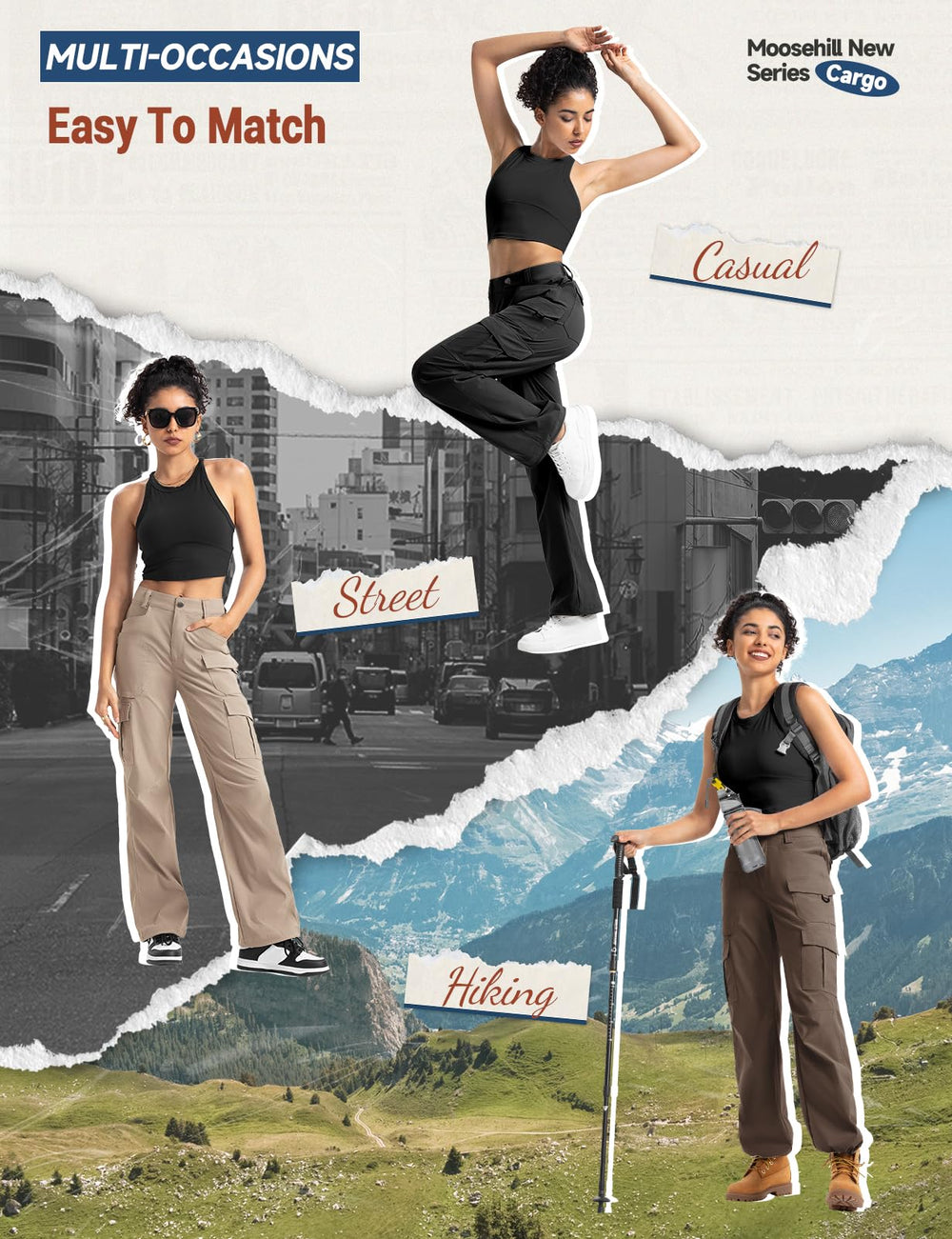 Moosehill women's cargo hiking pants model wearing look shows comfortable versatile fit