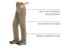 Moosehill women's hiking pants capri-conversion detail with drawstring adjustability