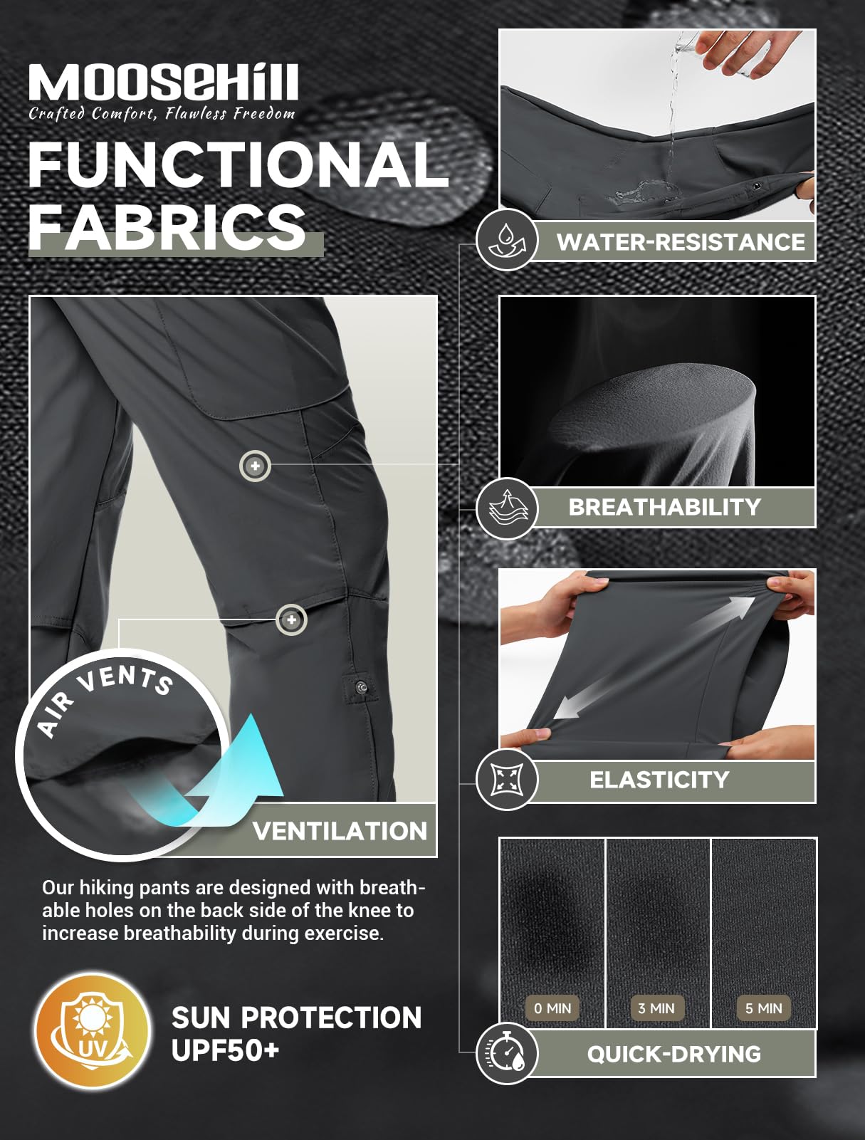 Moosehill pants zippered side pocket for keys or snacks during trails.