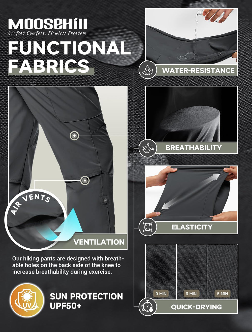 Moosehill pants zippered side pocket for keys or snacks during trails.