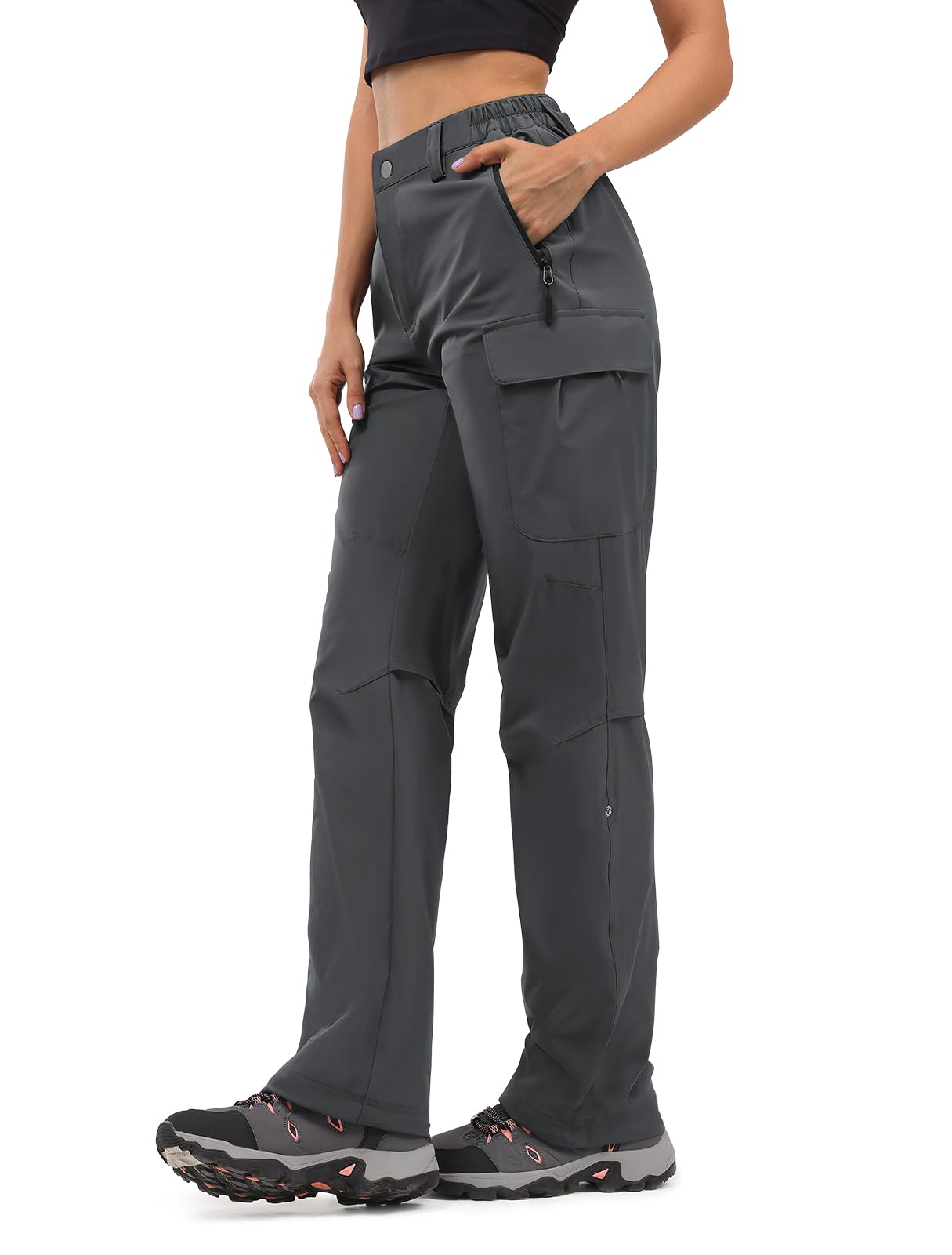 Moosehill women's hiking pants in dark grey with 16 and 31in inseam for versatile trails and travel.