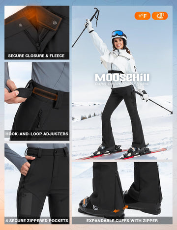 Moosehill women's snow ski pants adjustable waist system for a custom fit