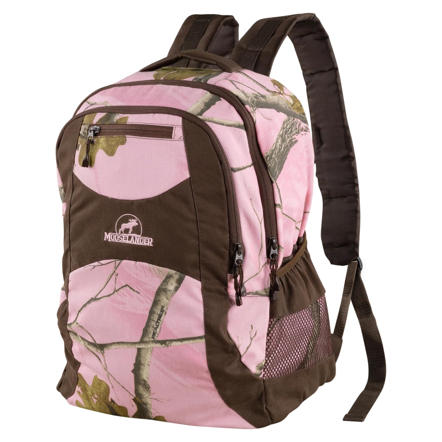 Mooselander camo backpack with licensed Realtree prints for rugged outdoor style.