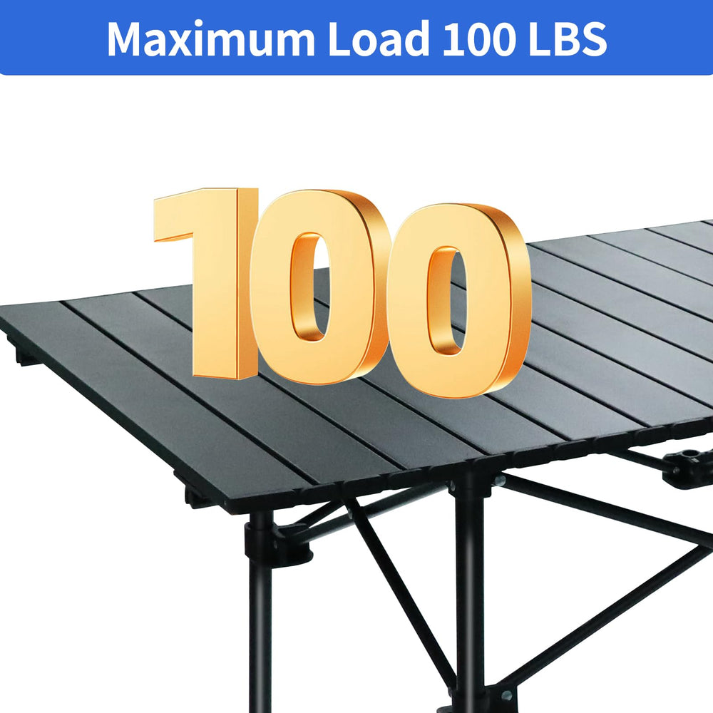 Moosinily table demonstrates 100lb load capacity for cookware and supplies
