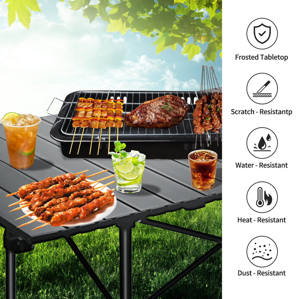 Moosinily camping table in outdoor use for picnics and BBQs