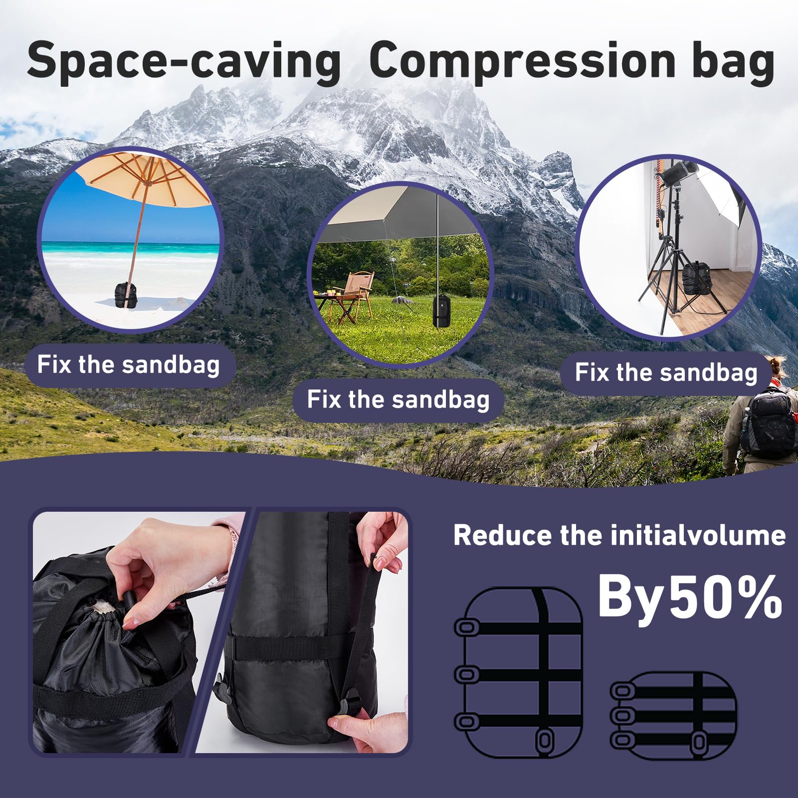 MOPHOEXII compression sack with 4 adjustable straps for secure compression.