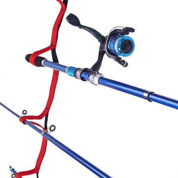 MOPHOEXII garage organization keeps reels and poles in one place.