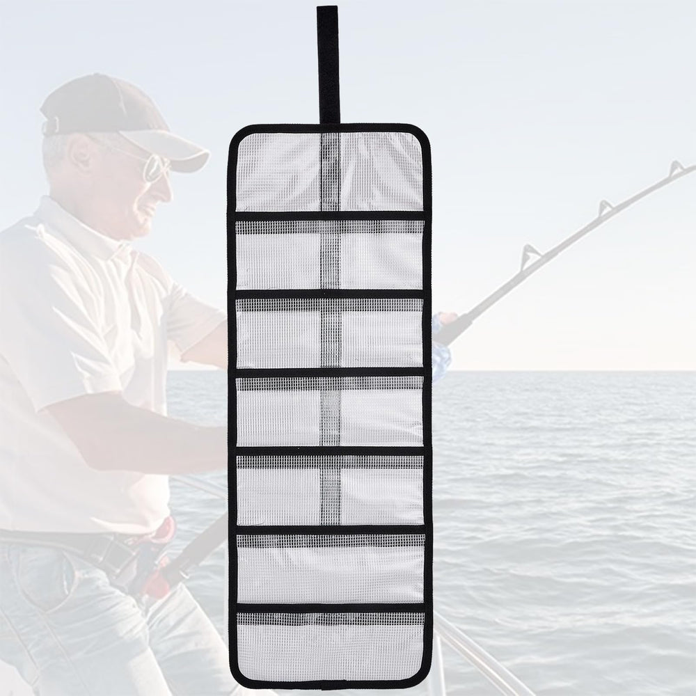 MOPHOEXII roll-up lure wrap with six pockets for organized trolling lures.