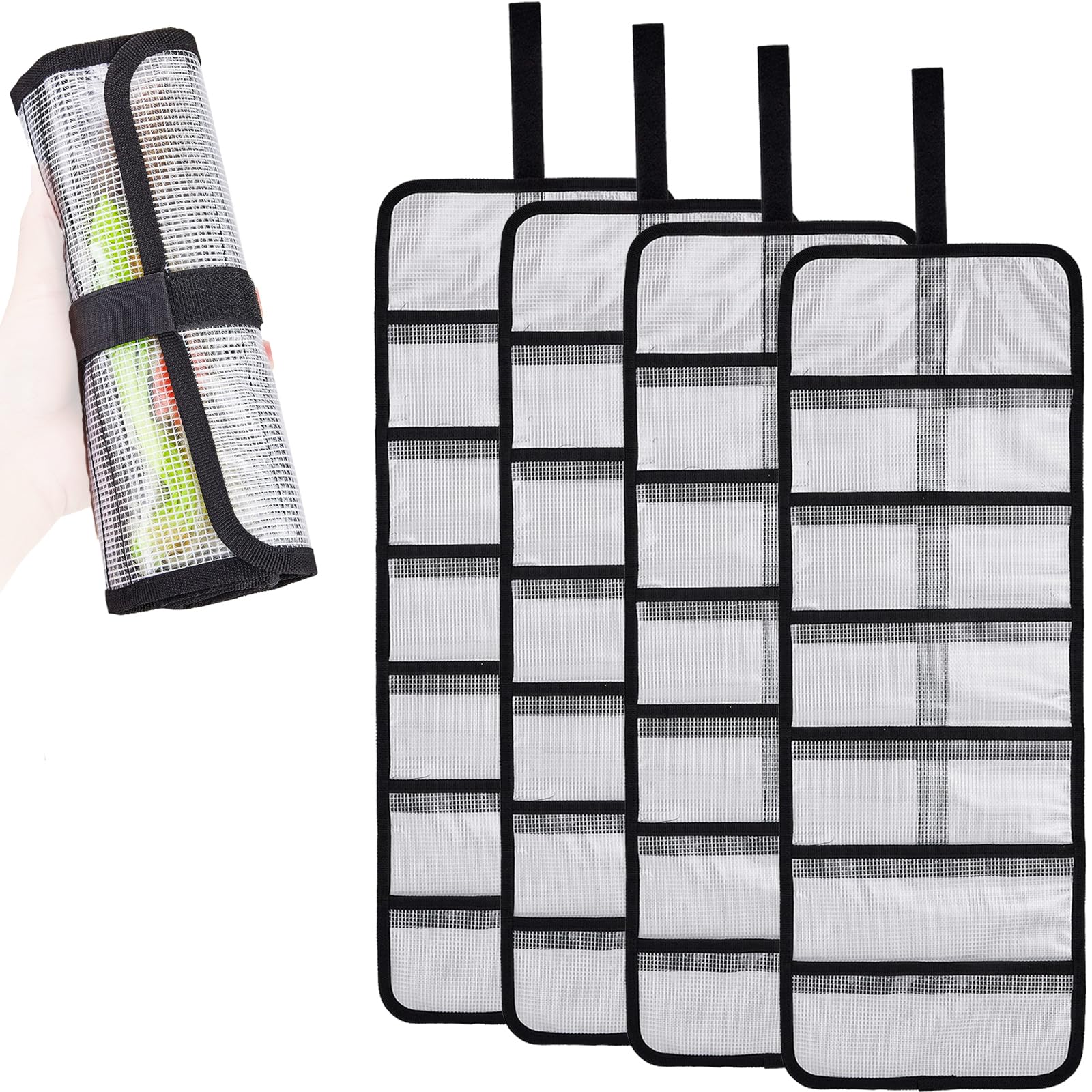 MOPHOEXII roll-up lure wrap with six pockets keeps tackle organized on the water.