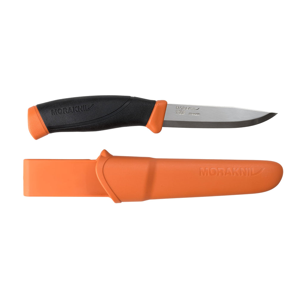 Morakniv Companion S stainless steel fixed-blade knife with burnt-orange sheath
