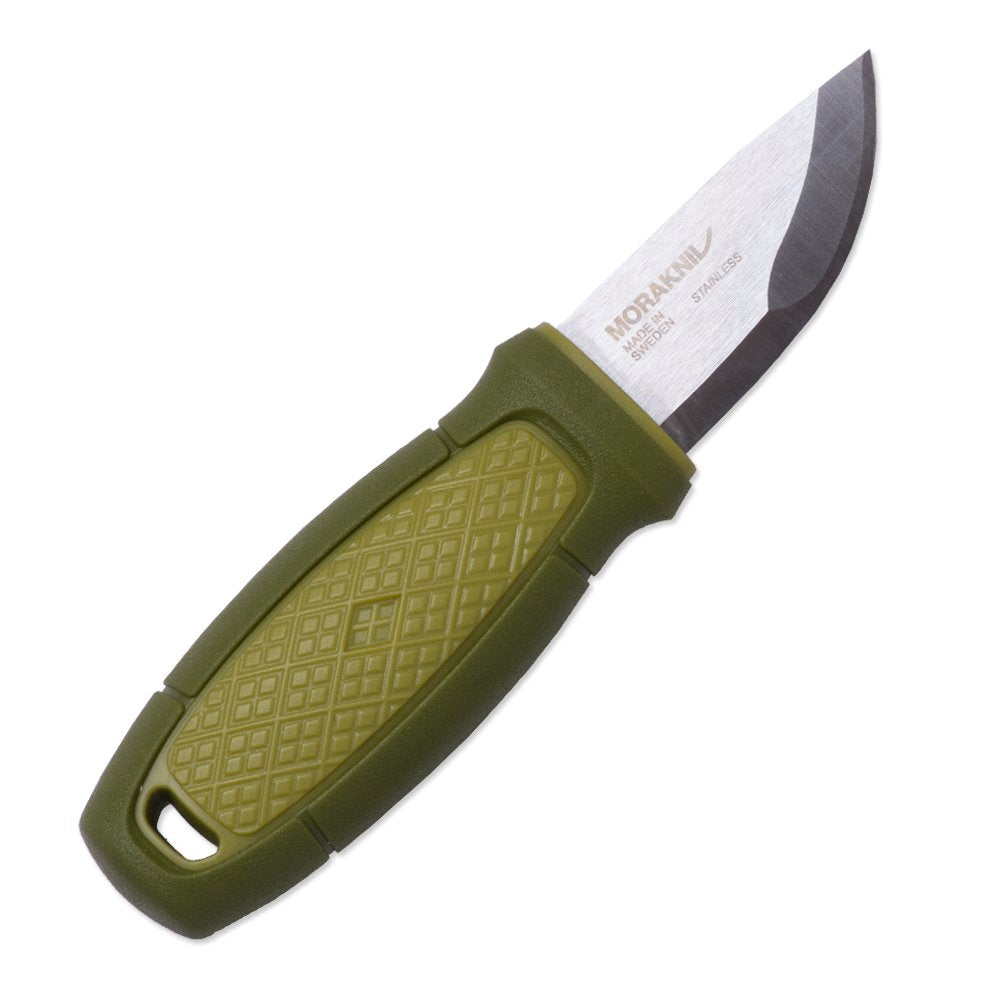 Morakniv Eldris blade close-up shows durable stainless steel for outdoor tasks