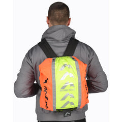 More Mile Reflective Safety Backpack Cover, back view, waterproof protection for valuables.