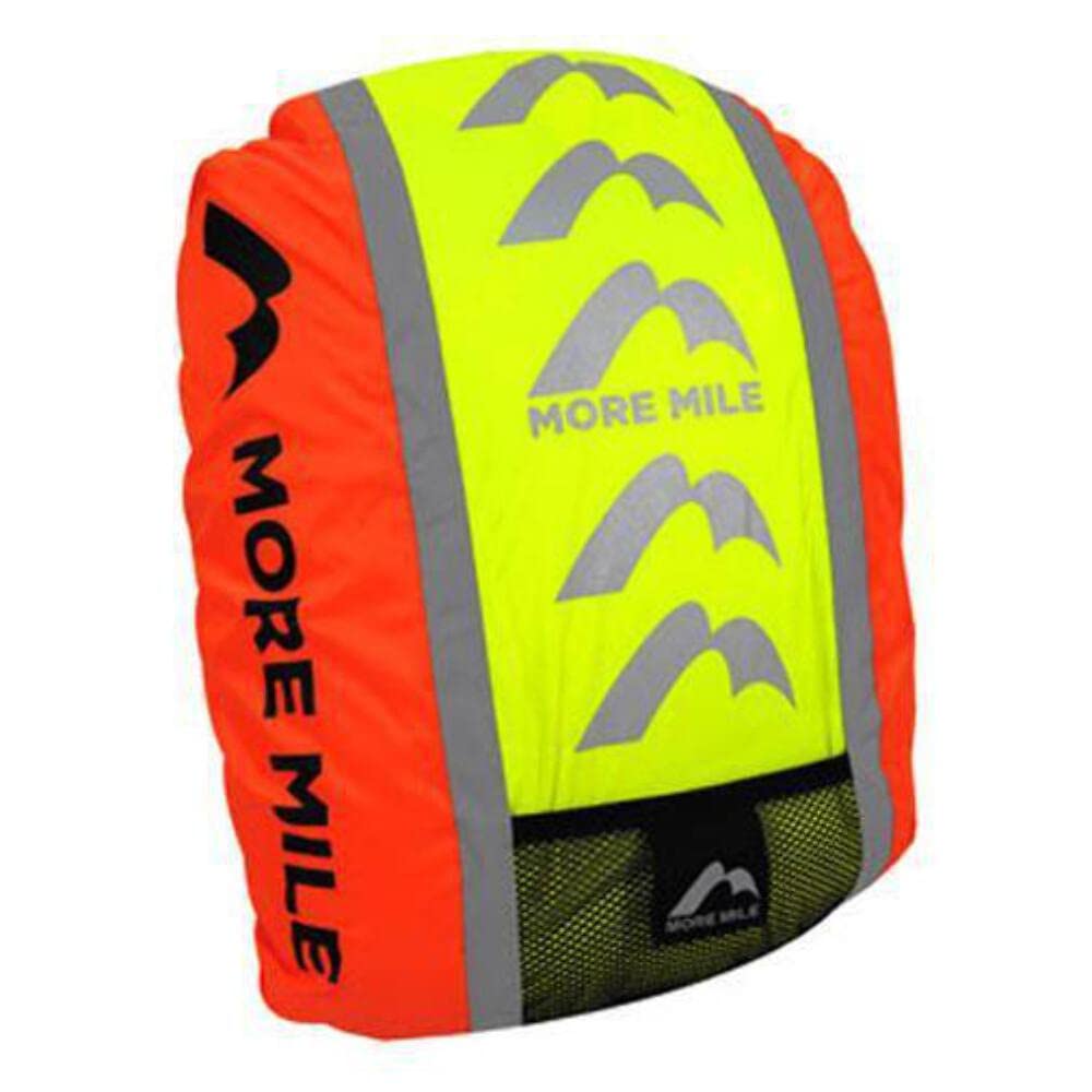More Mile Reflective Safety Backpack Cover, front view, boosts visibility and rain protection.